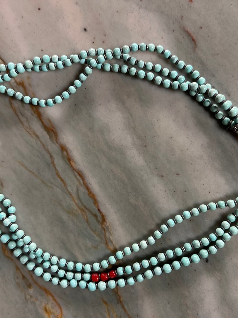Sterling Silver Turquoise 3-Strand Beaded Necklace Hook Clasp ~21"